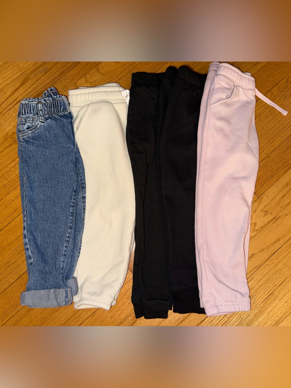 5x Kids Jogger Pants - Denim, White, Black, Light Pink - Size 4T